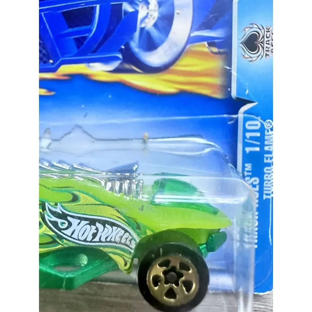 2003 Hot Wheels #125 Track Aces 1/10 TURBO FLAME Green w/Gold 5 Spoke Wheels H48